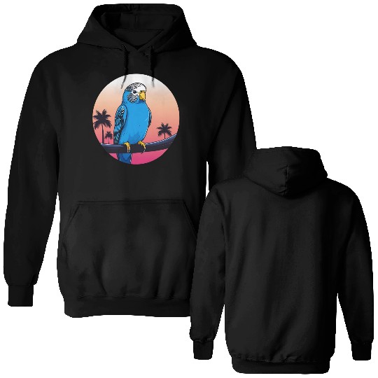 Synthwave Blue Budgie 2 Double Sided Hoodies