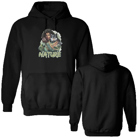 Nature-Inspired Wolf Owl Turtle Phoenix Woman Double Sided Hoodies