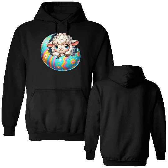 Colorful Lamb Hatching from Easter Egg Cartoon Double Sided Hoodies