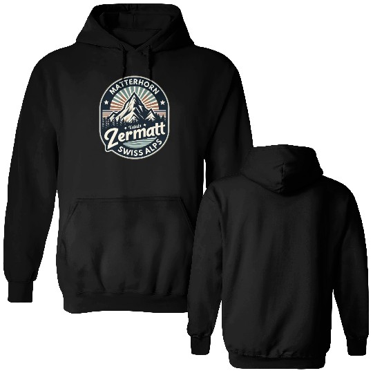 Retro Zermatt swiss skiing holiday in valais Double Sided Hoodies