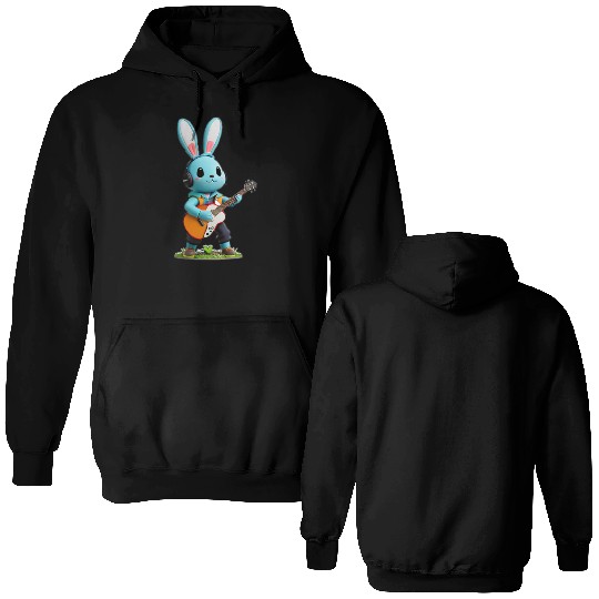 Rabbit playing guitar Double Sided Hoodies