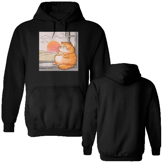 Chubby Orange Tabby Sleeping In Window at Sunset Double Sided Hoodies