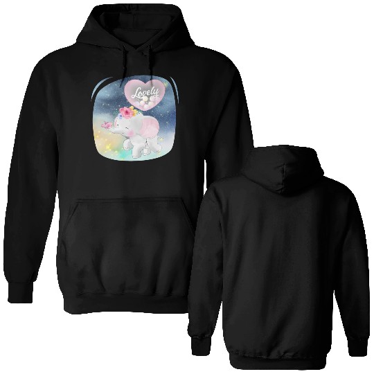 Lovely Elephant And Bird Walking Up Using Balloon Double Sided Hoodies