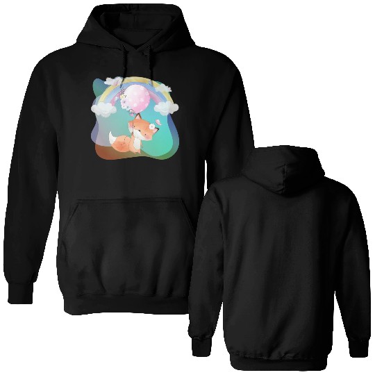 Smile Fox Flying in Sky Using Balloon Butterfly Double Sided Hoodies