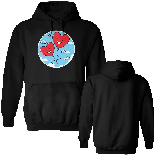 Smiling red heart balloons Double Sided Hoodies