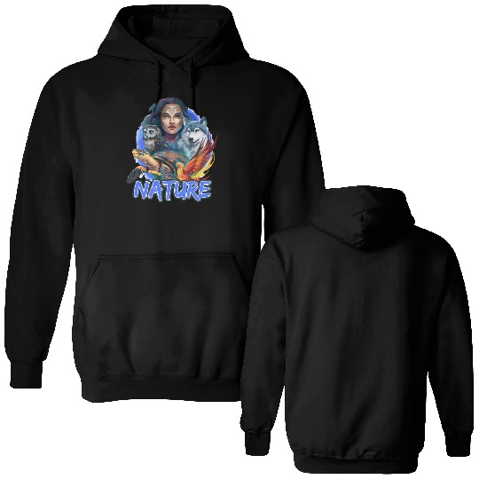 Nature-Inspired Wolf Owl Turtle Phoenix Woman Double Sided Hoodies