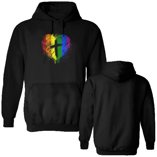 Rainbow Heart with Cross Gay Pride LGBT Christian Double Sided Hoodies