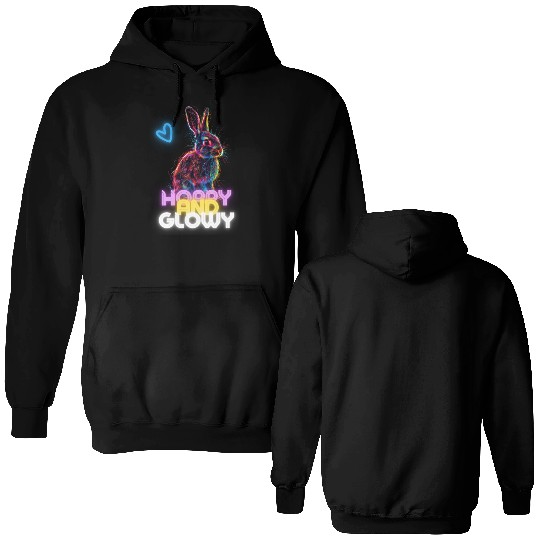 Neon Bunny Playful Art - Funny and Cute Neon Light Double Sided Hoodies