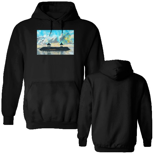 Peaceful sunset on beach scene with acrylic Double Sided Hoodies