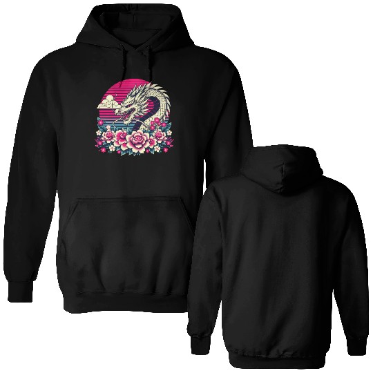 Tokyo Asian Dragon Vintage Style 80s Retro Japanes Double Sided Hoodies