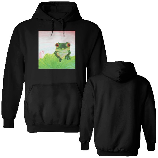 Green Frog Relaxing in the Pond Double Sided Hoodies