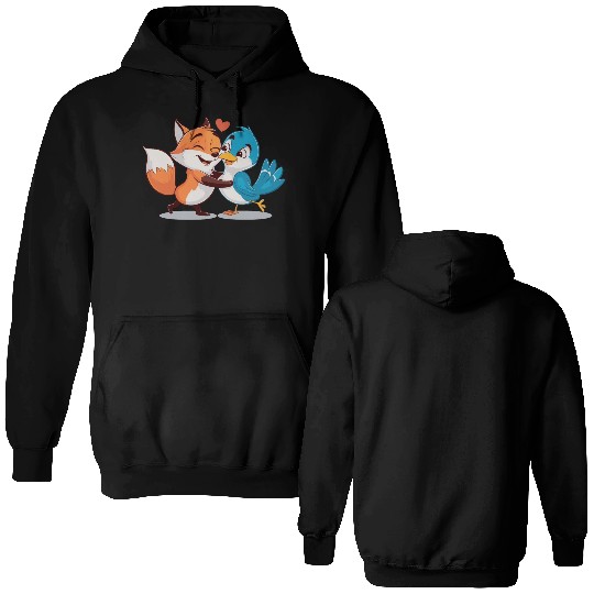 Cute Fox and Bird Love Double Sided Hoodies