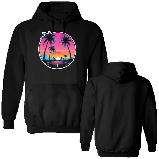 Beach road sunset driving on a lonely road. Double Sided Hoodies