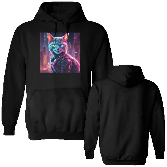 Cyberpunk Neon Cat Double Sided Hoodies