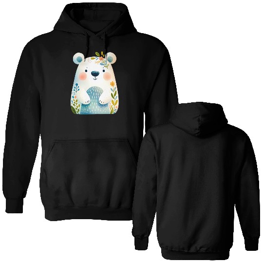 White bear cub with flowers Double Sided Hoodies