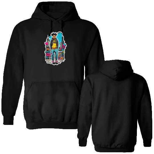 Urban Graffiti Portrait of Youth Double Sided Hoodies