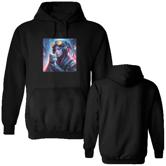 Cat Lady (Cyberpunk) Street Art v3 Double Sided Hoodies
