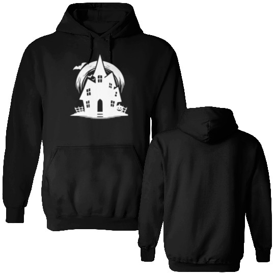 Bat Full Moon Haunted House Halloween Tattoo Double Sided Hoodies