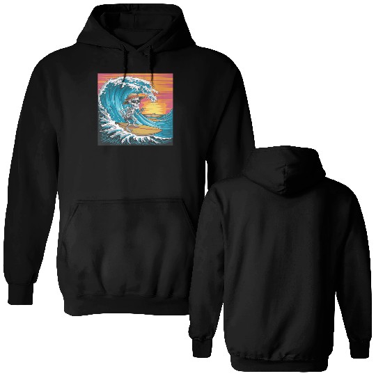 Surfing Skeleton Vibes Surfing Lifestyle Retro Double Sided Hoodies