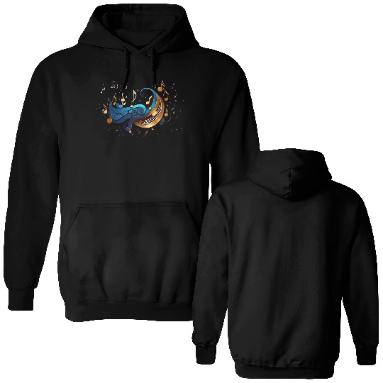 Celestial Music Waves: Abstract Notes and Flow Double Sided Hoodies