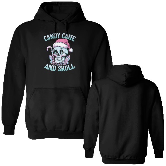 Candy Cane And Skull Pastel Goth Christmas Skull Double Sided Hoodies