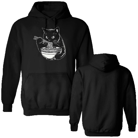 Cat Eating Ramen Noodles Japanese Funny Double Sided Hoodies