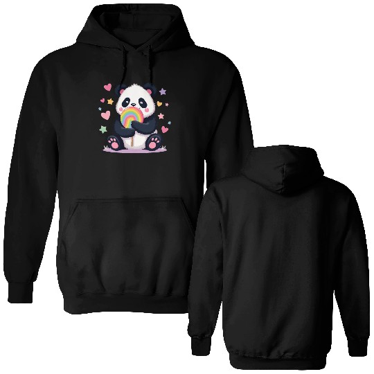 Chubby Panda with Rainbow Lollipop Double Sided Hoodies