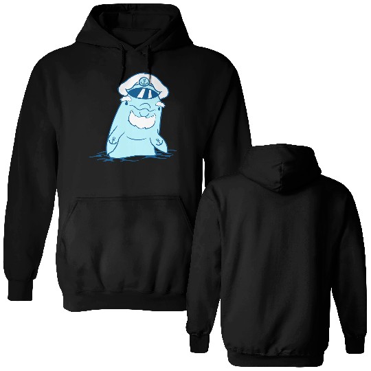 Funny Old Dolphin Ship Captain Cute Cartoon Comic Double Sided Hoodies