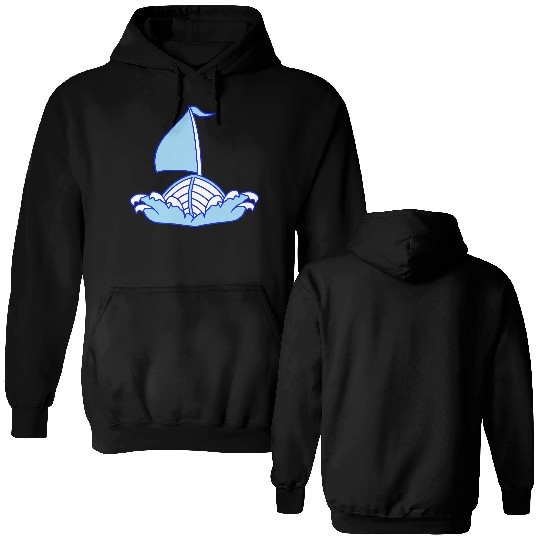 Fast Sailboat Waves Sailing Drawing Cartoon Comic Double Sided Hoodies
