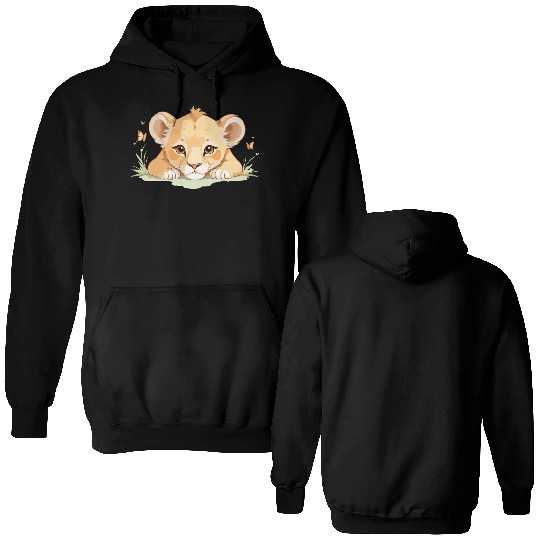 Lion cub with butterflies Double Sided Hoodies