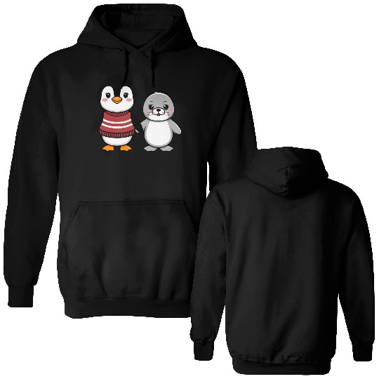 Cute Penguin and Seal Best Buddies Friends Double Sided Hoodies
