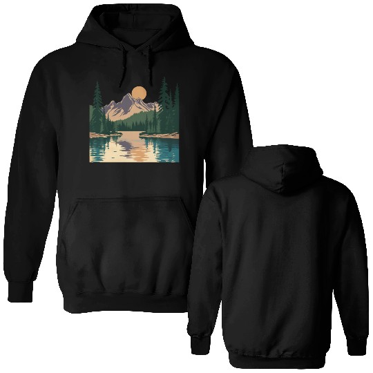 "Mountain Sunrise Serenity: A Scenic Outdoor Double Sided Hoodies