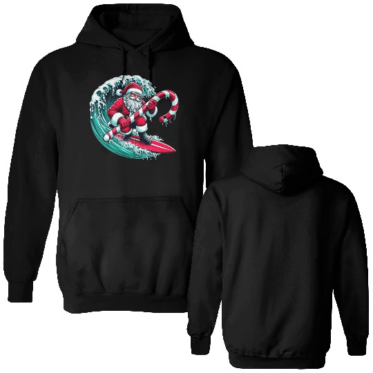 Santa Surfing Candy Cane Wave - Christmas Gifts Double Sided Hoodies