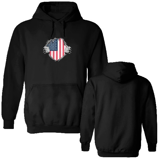Bold American Flag Inside Design Double Sided Hoodies