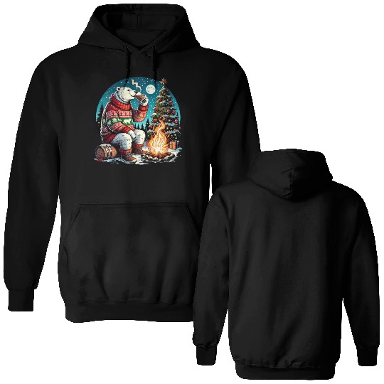 Cozy Christmas Polar Bear: Eggnog & Fireside Cheer Double Sided Hoodies
