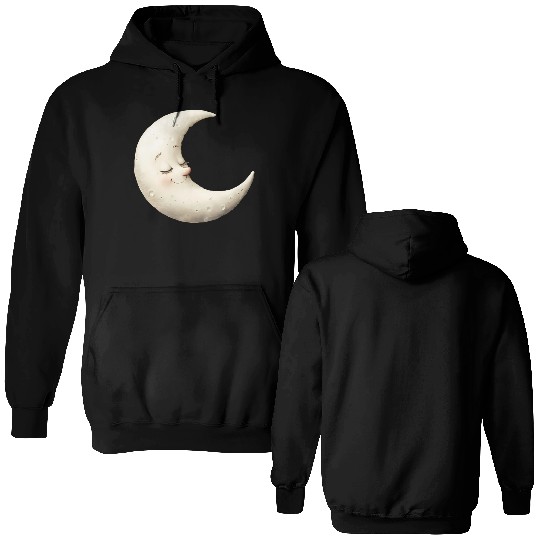 Cute Moon Sleeping Moon with a Smile Double Sided Hoodies