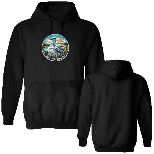 Great Blue Heron Beak Performance Retro Double Sided Hoodies