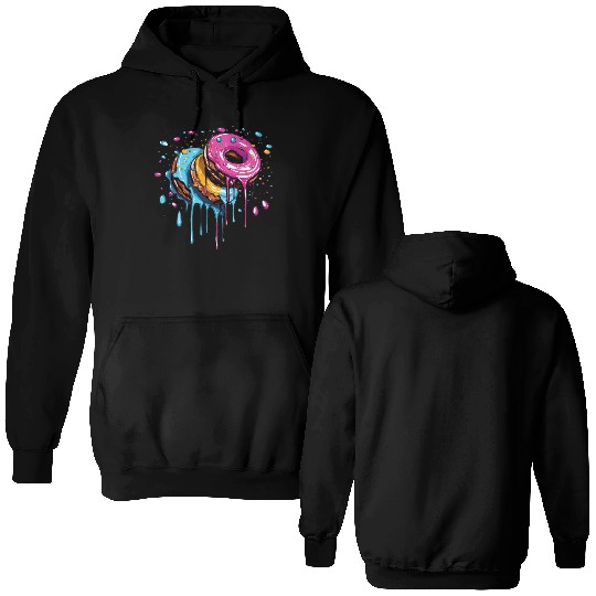 drippy flying donuts graphic design Double Sided Hoodies