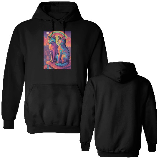 Cat painting red black cat Double Sided Hoodies