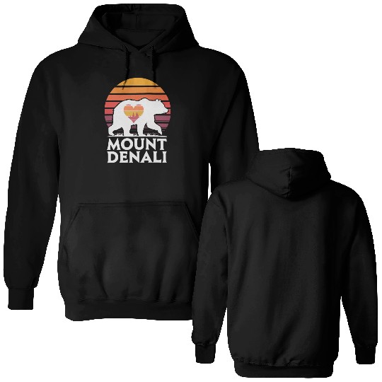 Retro Mount Denali Bear Sunset Art Double Sided Hoodies