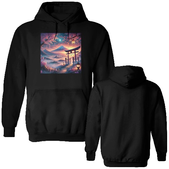 fuji sakura torii Double Sided Hoodies