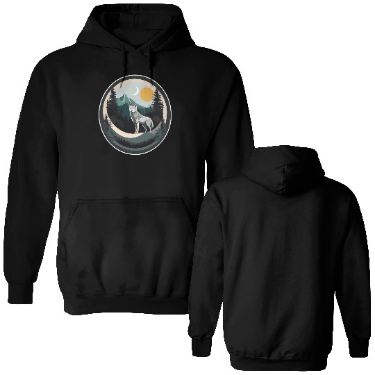 Lone Wolf Under Moonlit Sky Double Sided Hoodies