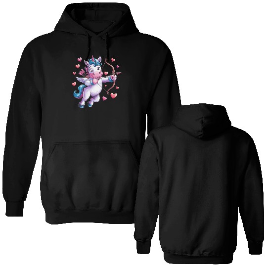 Magical Cupid Unicorn with Hearts and Bow Double Sided Hoodies