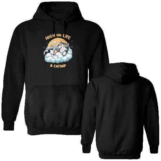 High on Life & Catnip - Floating Cat Art Double Sided Hoodies