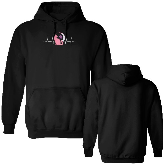 Lesbian Heartbeat Moon Cat Pink Mystic Pride Art Double Sided Hoodies
