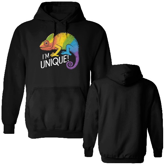 Rainbow Chameleon - "I'm Unique!" Colorful Animal Double Sided Hoodies