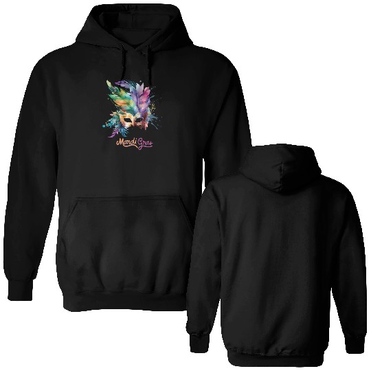 Colorful Mardi Gras Mask Feather Party Design Double Sided Hoodies