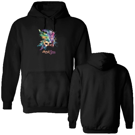 Colorful Mardi Gras Mask Feather Party Design Double Sided Hoodies