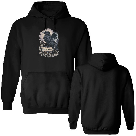 Baroque Raven Nevermore Scroll Poe Poetry Double Sided Hoodies