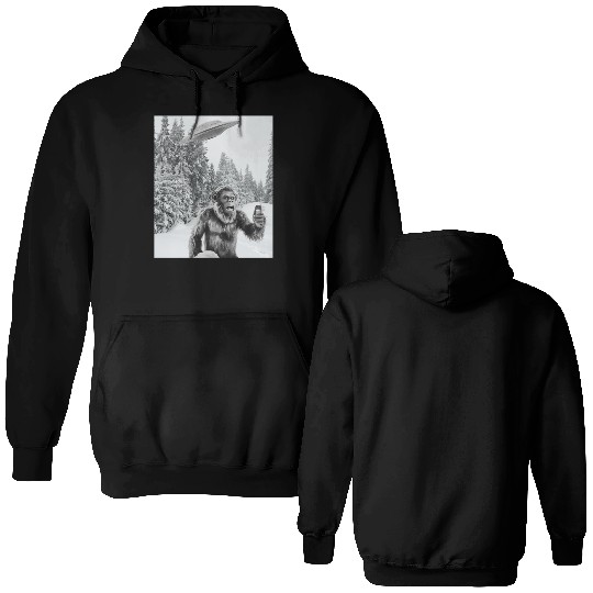 Bigfoot Selfie With Alien UFO Funny Sasquatch Double Sided Hoodies